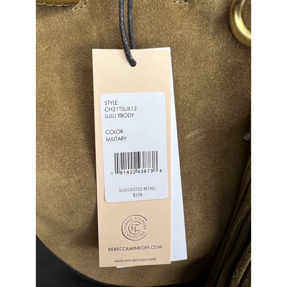 NWT Rebecca Minkoff Lulu Suede Leather Crossbody Bucket Bag Tassel - Military - Picture 12 of 13
